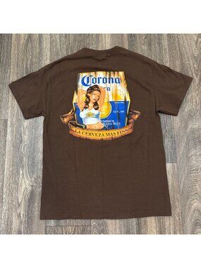 Vintage Corona Extra Beer Shirt Men's M Brown Bikini Girl La Cerveza Mas Fina